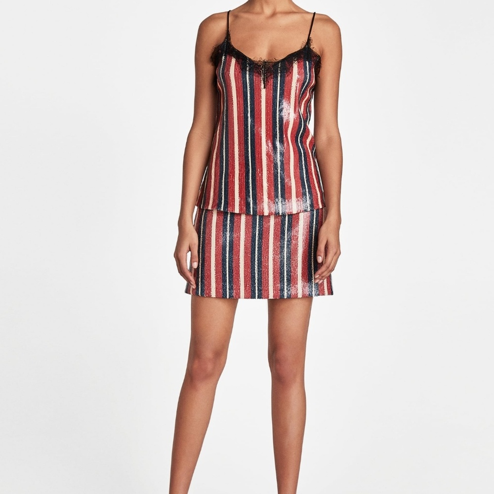 Zara striped top with sequins red white and blue